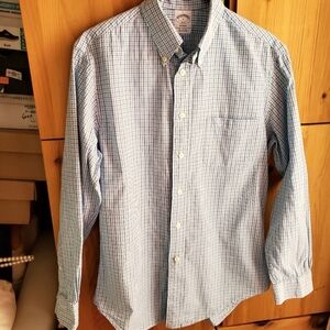 Brooks Brothers Men's Regent Blue & White Checked Button Down Shirt S